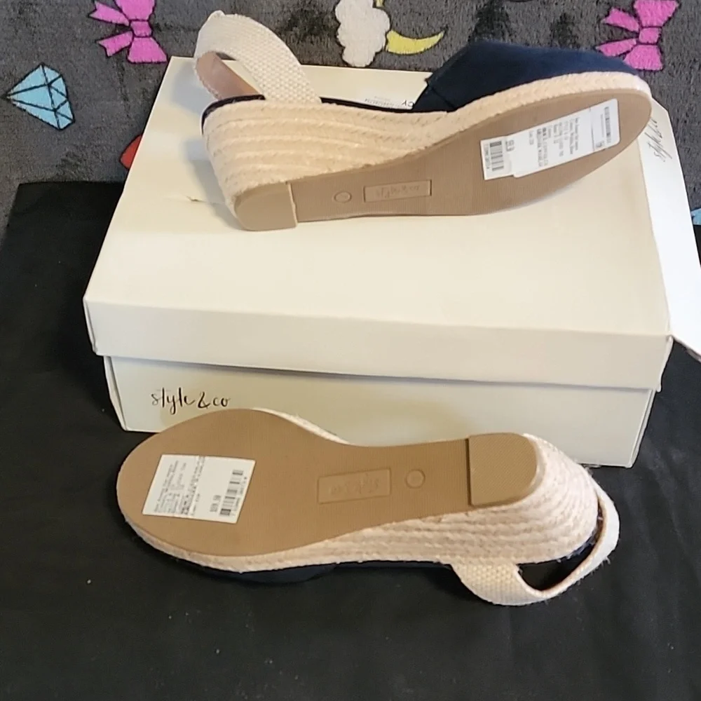 Style & Co. Navy Blue Espadrille Wedge Sandals